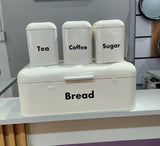 Alloy Bread Bin with Three Canister Set – Large Capacity Kitchen Storage in White or Black- Furaha Finds Kenya