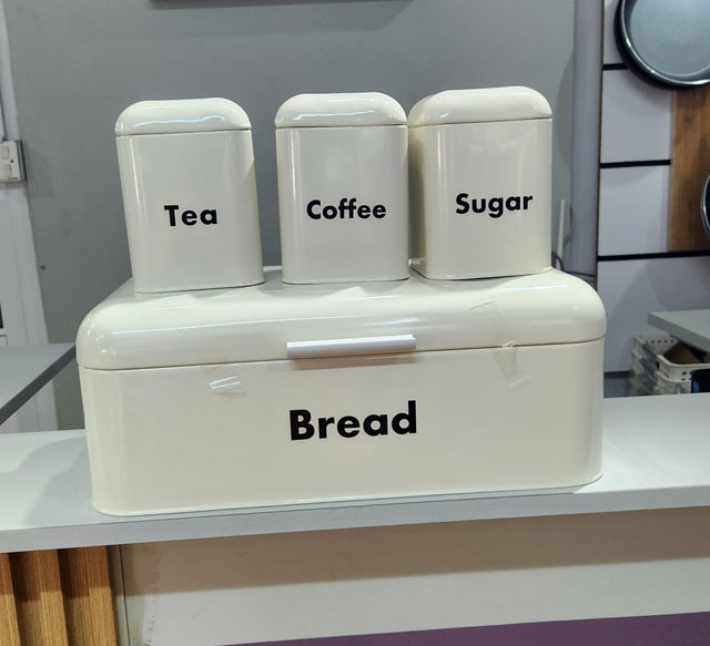 Alloy Bread Bin with Three Canister Set – Large Capacity Kitchen Storage in White or Black- Furaha Finds Kenya