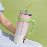 Insulated Stainless Steel Tumbler Mug with Handle and Straw