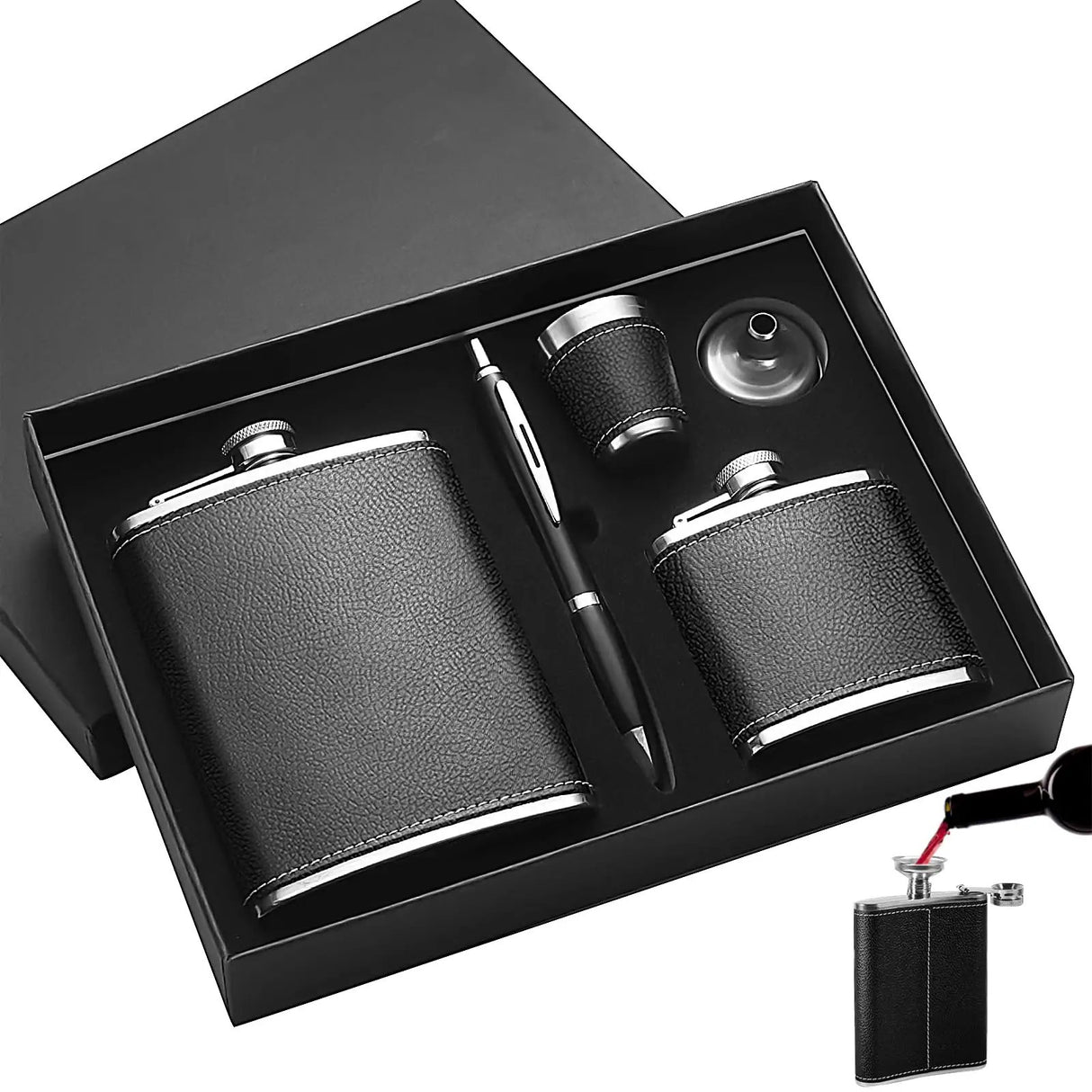 Premium Leather Whiskey Flask Gift Set Accessories Flasks