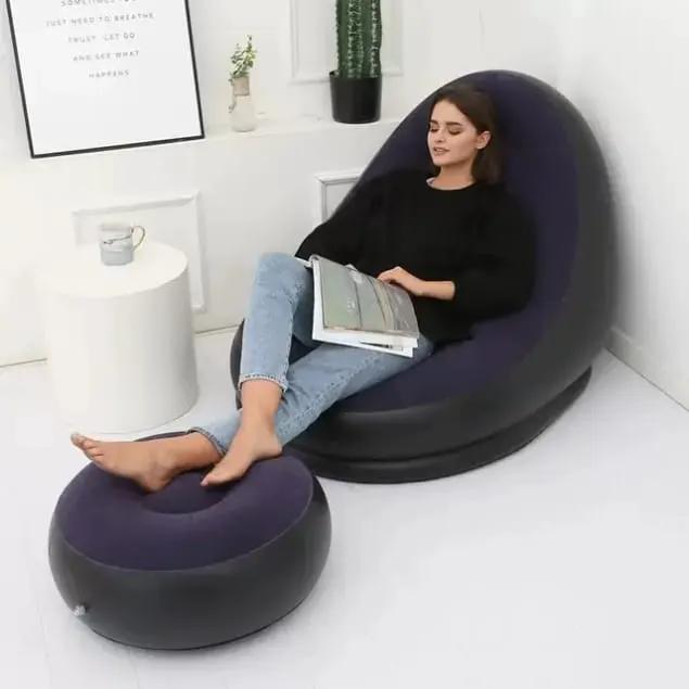 Inflatable Lazy Sofa Chair With Footrest Inflatable chair Bean Bag Loungers & Daybeds