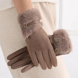 Fur-Trimmed Suede Touchscreen Winter Gloves Winter gloves Gloves & Mittens