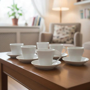 Ceramic Espresso Cup and Saucer Set – 12-Piece White 170ml Coffee Set Breakfast set Coffee & Tea Cups