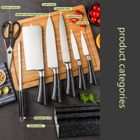 7Piece Stainless Steel Knife Set with Stand – Grey, Black, White- Furaha Finds Kenya
