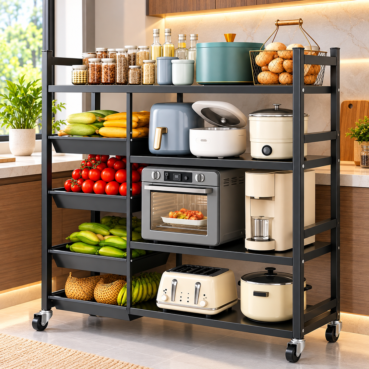Metallic Kitchen Rack With 4 Removable Baskets Busy Kitchens Storage & Organization