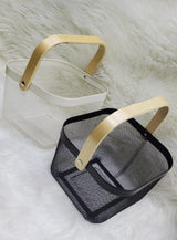 Storage and Fruit Basket with Bamboo Handles – Black and White