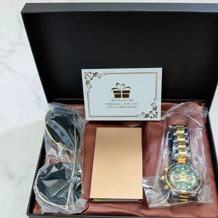Men Gold Minimalist Luxury Gift Set Quartz Watch Edition Gift box