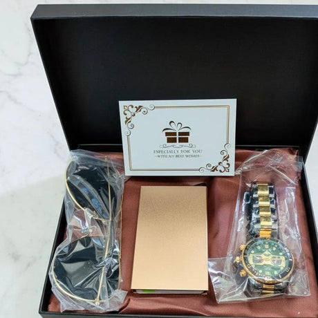 Men Gold Minimalist Luxury Gift Set Quartz Watch Edition Gift box
