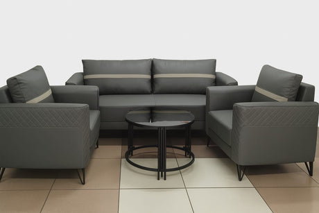 3 Seater and 2 Armchairs Modern Leather Sofa Set with Metal Legs