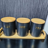 3pcs Ceramic Canisters with Bamboo Tray – Airtight 500g Storage Jars