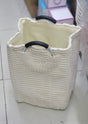 Velvet Corduroy Laundry Basket – White and Grey