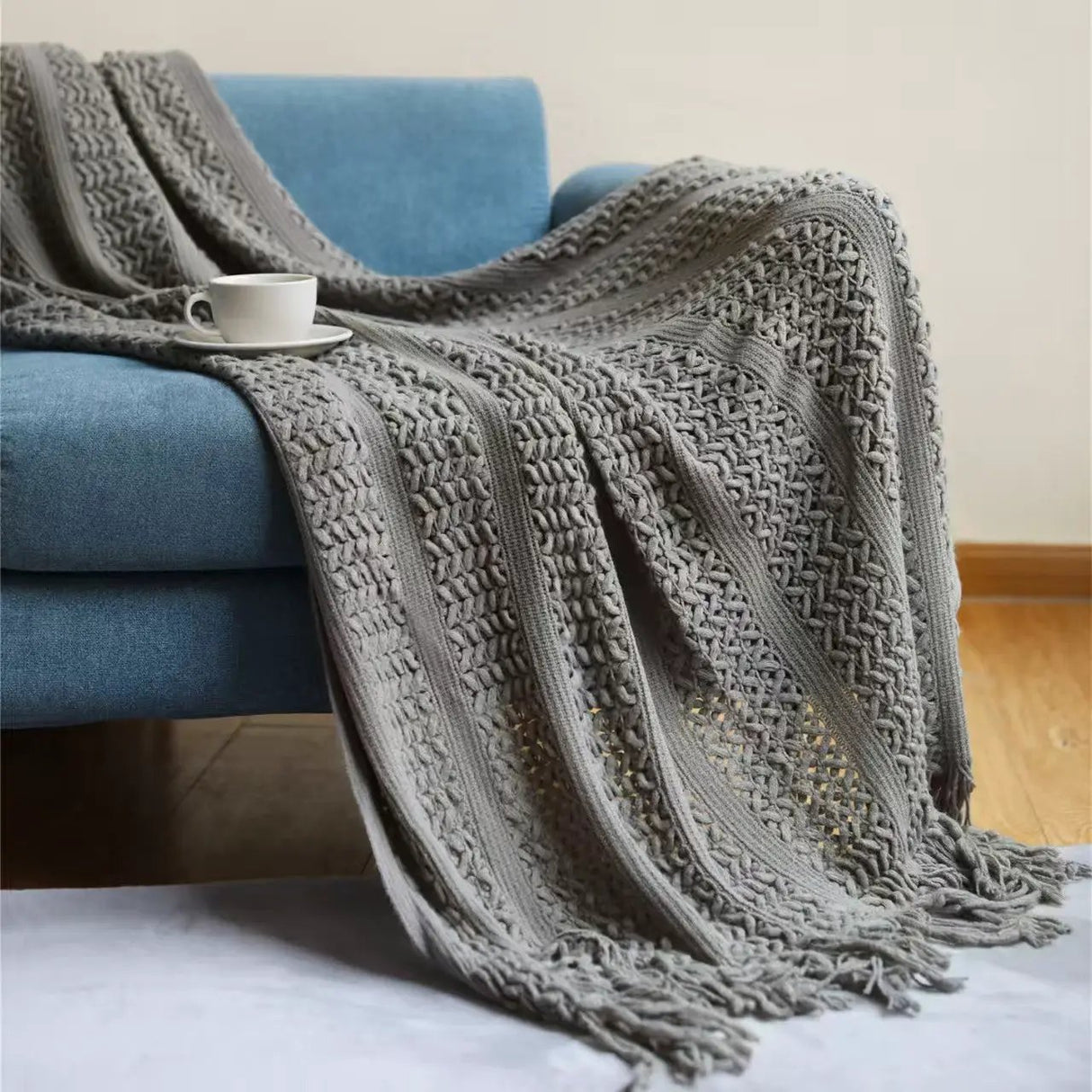Knitted Throw Blanket with Tassels(130×230cm) Throw blanket Throw Blankets