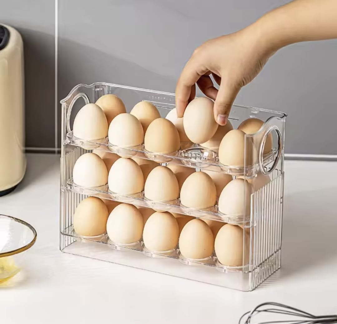 30pcs Transparent Egg Storage Tray with Handle – Large Capacity Organizer