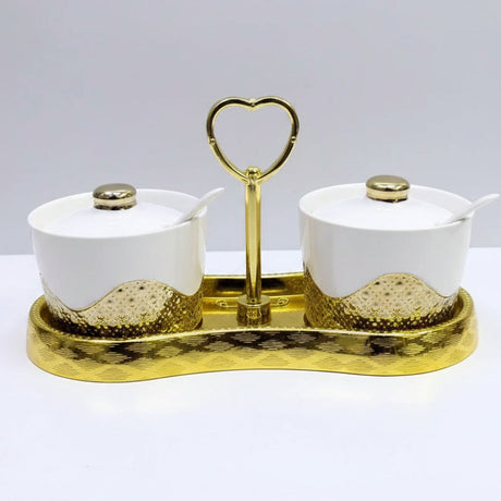 2pc Ceramic Sugar Dishes with Gold Stand Sugar dish Sugar Bowls & Creamers