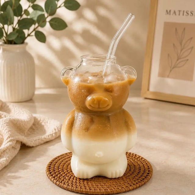 Bear Glass Cup & Straw Set(2 pcs) Tumblers