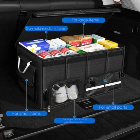 Car Trunk Foldable Storage Box Large Capacity Multi Tool & Cargo Organizer (60cm x 35cm x 30cm) Black Travel Accessories Vehicle Organizers