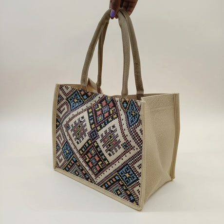 Geometric Tote Bag Eco Jute Canvas For Shoppers Smart Casual Bags & Accessories Tote Bags