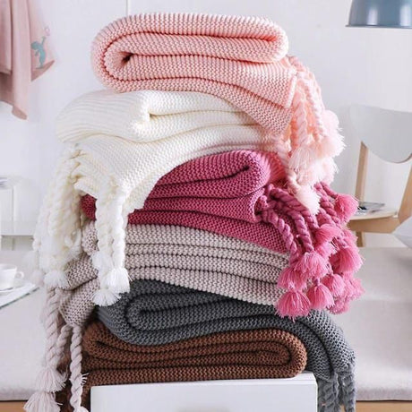 Super Soft Knitted Throw Blanket with Tassels 170x130cm Acrylic Fiber