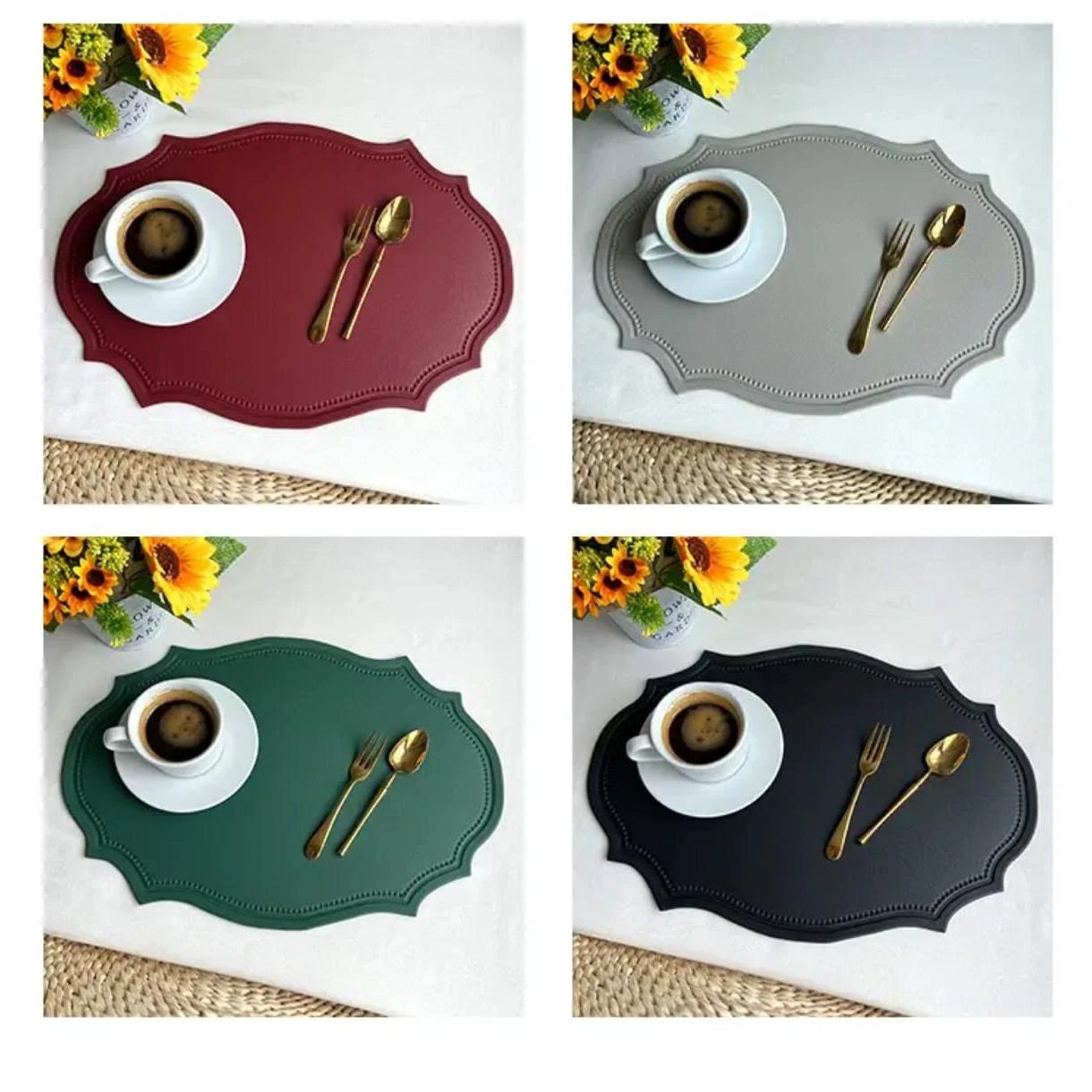 Nordic Leather Anti-Slip Table Mats – Heat Resistant PVC Placemats Set of 6 Tablemats Placemats