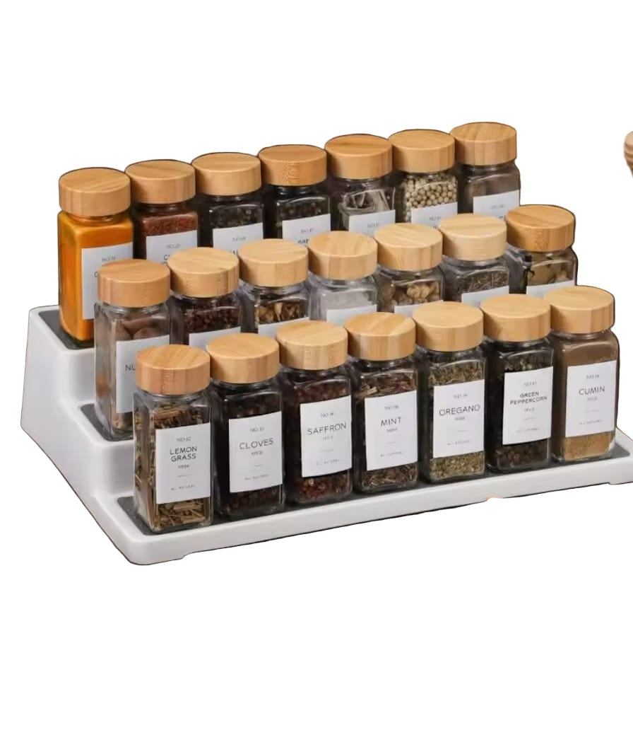 15pcs Premium Thick Glass Spice Jar Set with Bamboo Lids – 120ml