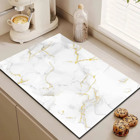 Marble Anti Skid Kitchen Drain Mat Quick-Dry Absorbent Pad for Tableware & Coffee Station Multipurpose Floor or Sink Mat