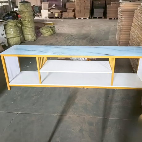 Modern Glass Top TV Stand with Open Storage & Shelves