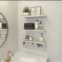 Three Tier Solid Pine Wood Floating Shelves Home & Garden Floating Wall Shelves & Ledges
