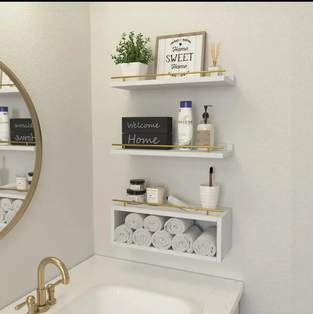 Three Tier Solid Pine Wood Floating Shelves Home & Garden Floating Wall Shelves & Ledges