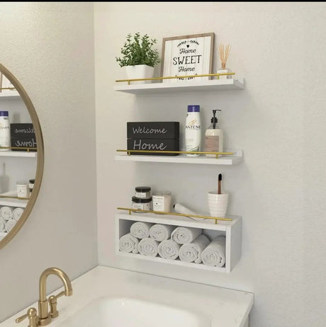 Three Tier Solid Pine Wood Floating Shelves Home & Garden Floating Wall Shelves & Ledges