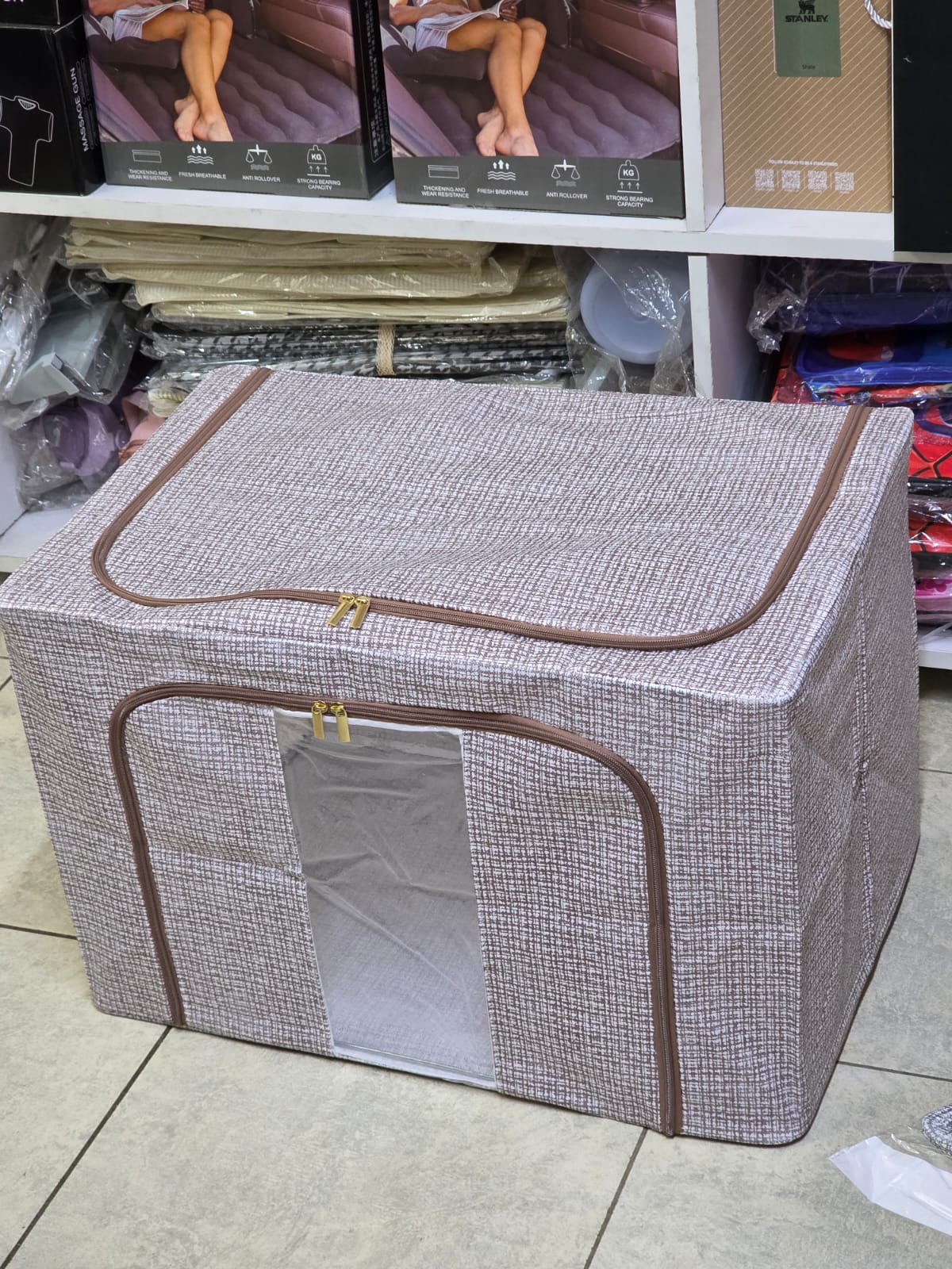 Largest Capacity Zipper Foldable Storage Box with Visible Window – 60 × 40 × 42 cm