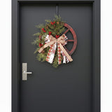 40cm Christmas Rustic Wagon Wheel Wreath – Festive Red, Green & Natural Tones