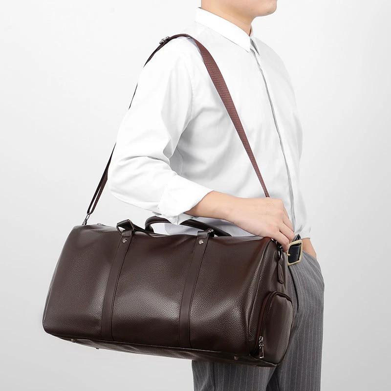 Retro PU Leather Short Trip Travel Bag – Large Capacity Waterproof Bag with Shoe Compartment Travel bag Gym Duffel Bags