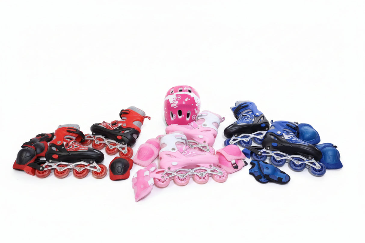 Adjustable Inline Skates Set with Helmet and Protective Guards
