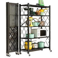 5-Tier Foldable Multipurpose Metal Rack with Shelves and Wheels Rack Bookcases & Shelves