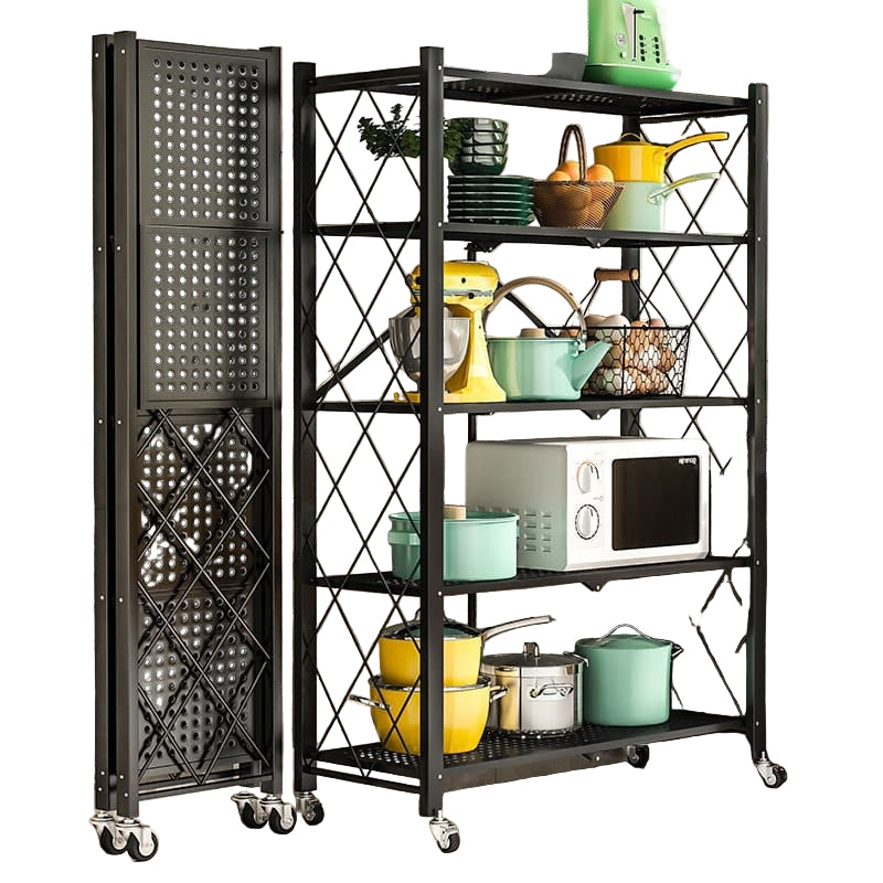 5-Tier Foldable Multipurpose Metal Rack with Shelves and Wheels