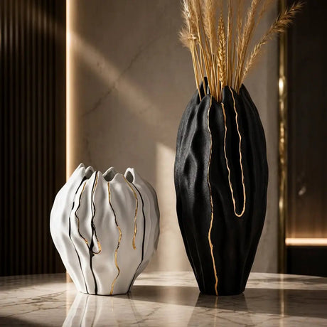 Gold and Black, Gold and White Tall Vase Set Decor Vases