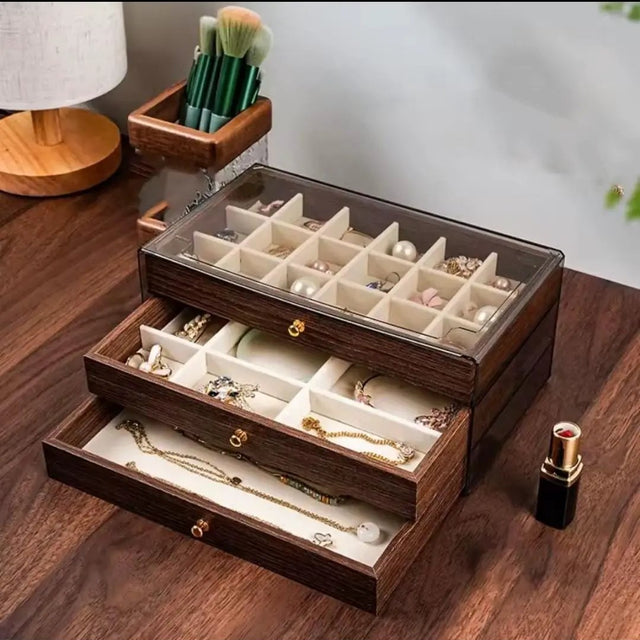 3-Layer Wooden Jewelry Box with Clear Lid Jewelry box Jewelry Boxes