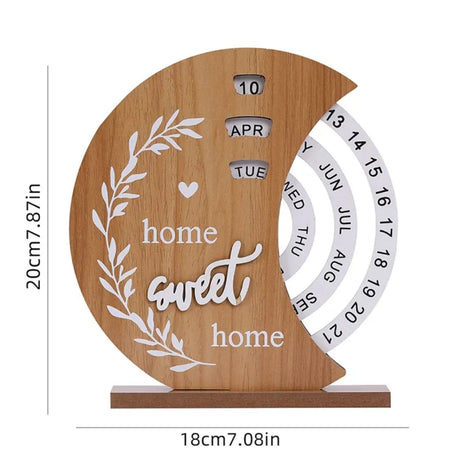 Wooden Creative Perpetual Calendar Desk Ornament with Manual Rotating Turntable.