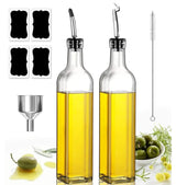 2 in 1 Glass Oil Dispenser Bottle Set with Bamboo Lid and Accessories