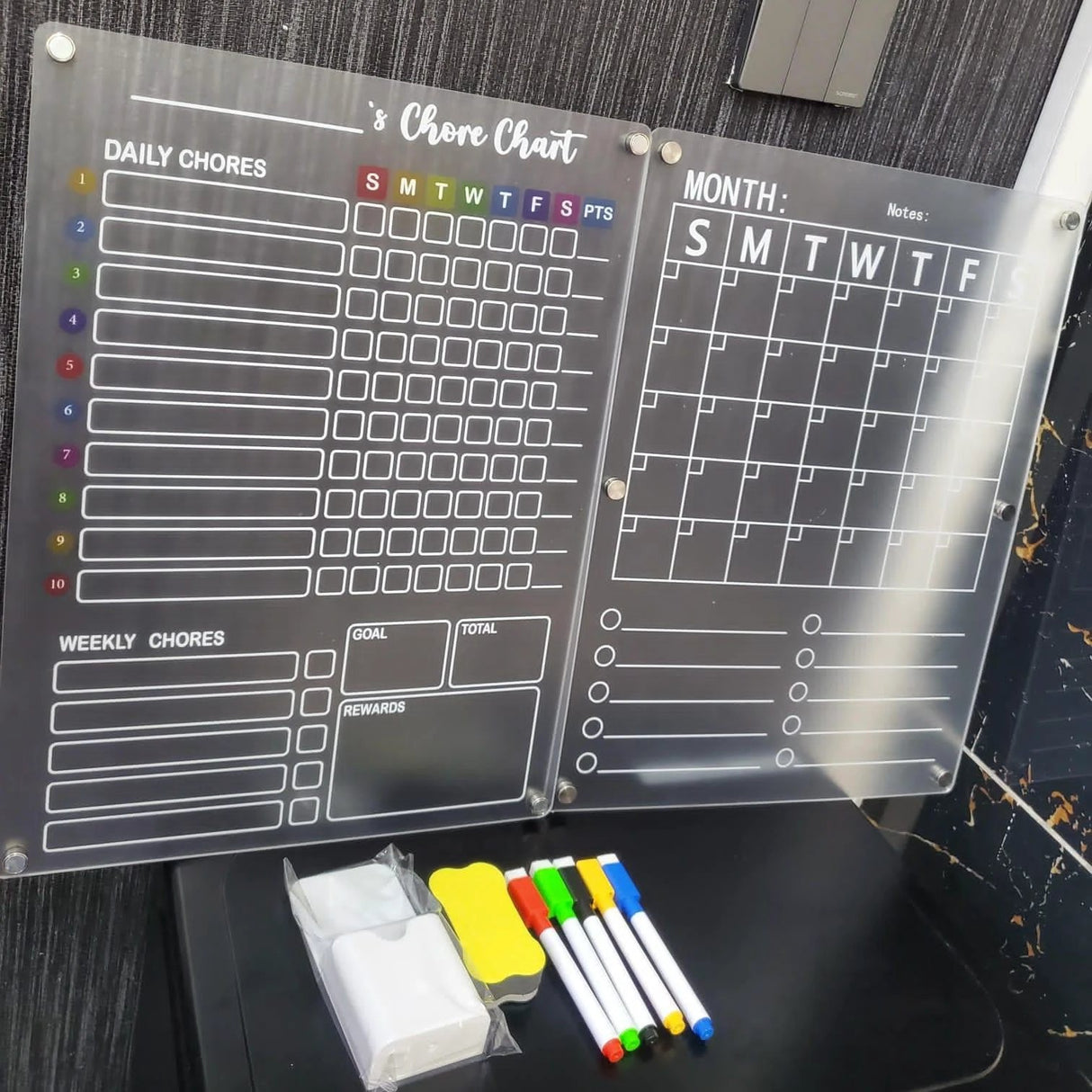 Magnetic Chores Planner 2-Piece Set with Pens and Eraser Home organizer Storage & Organization