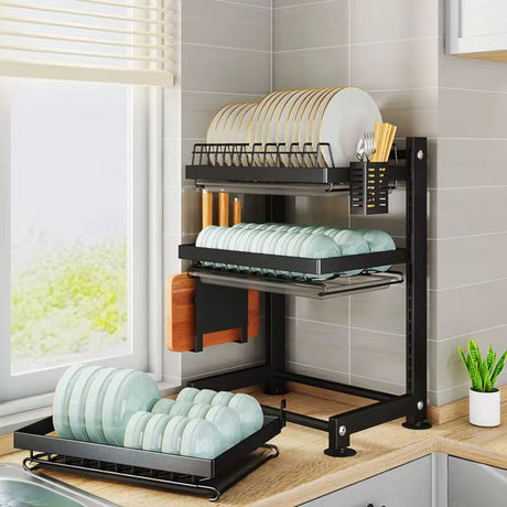 3 Tier Heavy Duty Adjustable Height Dish Drying Rack with Drainboard and Utensils Holder.- Furaha Finds Kenya