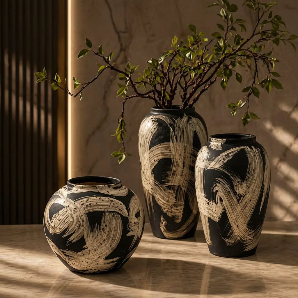 Artistic 3pc Black and White Vase Set Decor Vases