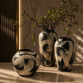 Artistic 3pc Black and White Vase Set Decor Vases