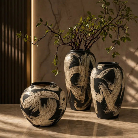Artistic 3pc Black and White Vase Set Decor Vases