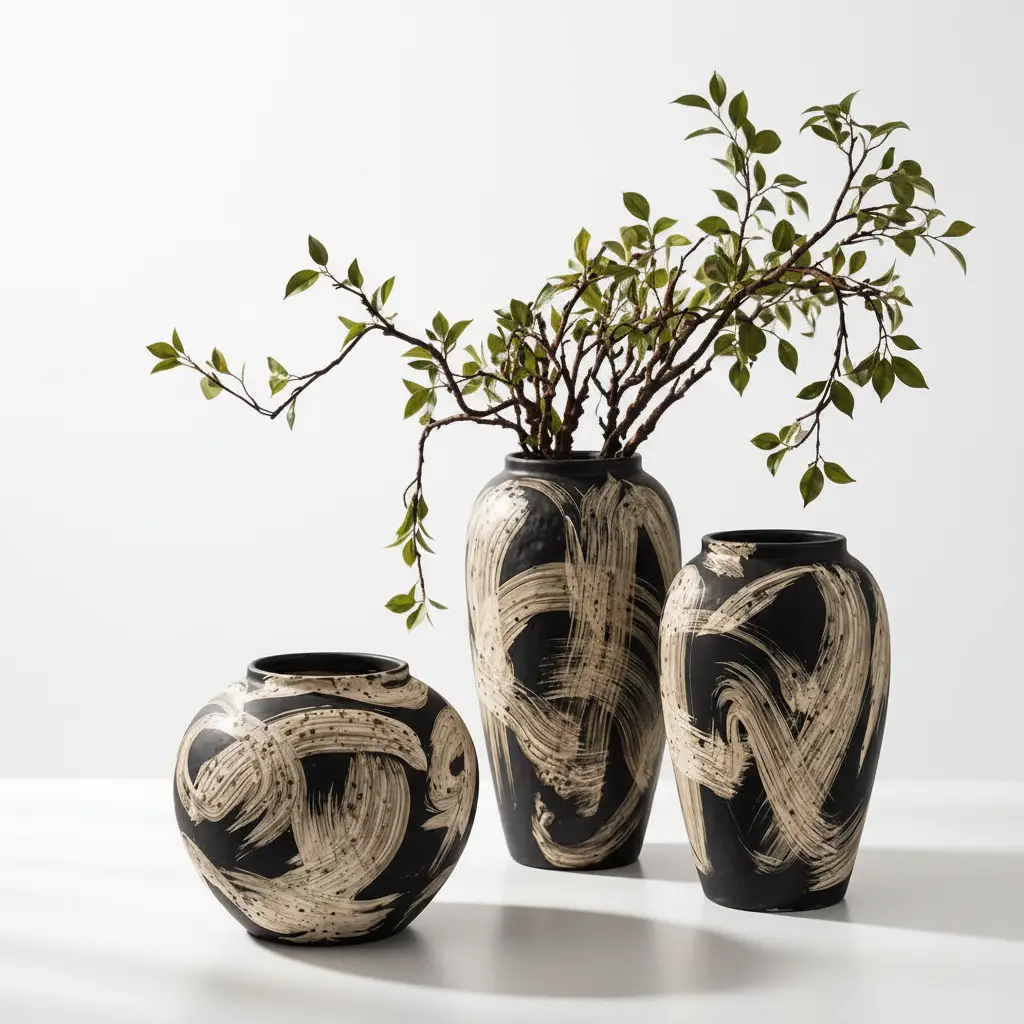 Artistic 3pc Black and White Vase Set Decor Vases