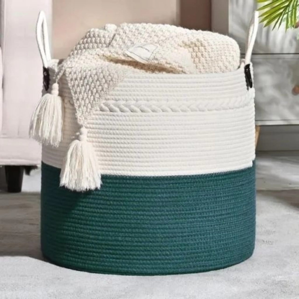 Cotton Rope Basket - Large Storage Basket with Handles