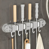 Non-Slip Wall Mounted Mop Holder with 4 Racks and 5 Hooks