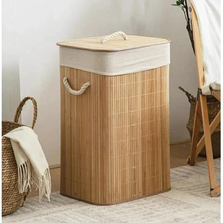 Large Capacity Foldable Bamboo Laundry Basket Laundry Baskets