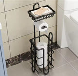 Toilet Paper Holder Floor Stand with Rolling Paper Rack and Bathroom Storage Shelves