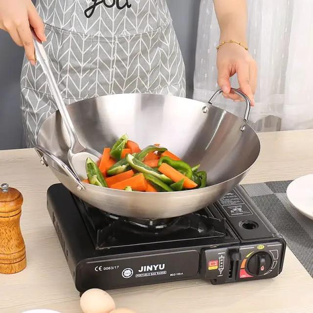 Thickened Heavy Gauge Aluminum Two-Sided Handle Wok Woks